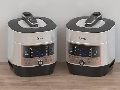 Two Midea Electric Pressure Cookers With Silver And Black Design Control Panel Digital 3d model