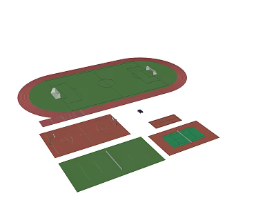 Multi Sports Facility With Oval Track Green Turf Football Pitch And Other Fields 3d model