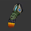 Futuristic Tech Wrist Equipment In Green Black With Blue Glowing Accents And Orange Tips