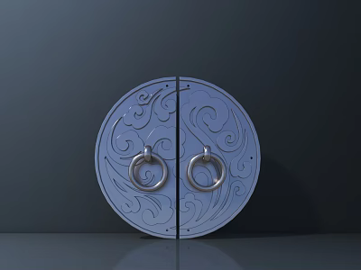 Classic Circular Door Panel With Double Ring Handles And Intricate Scroll Patterns 3d model