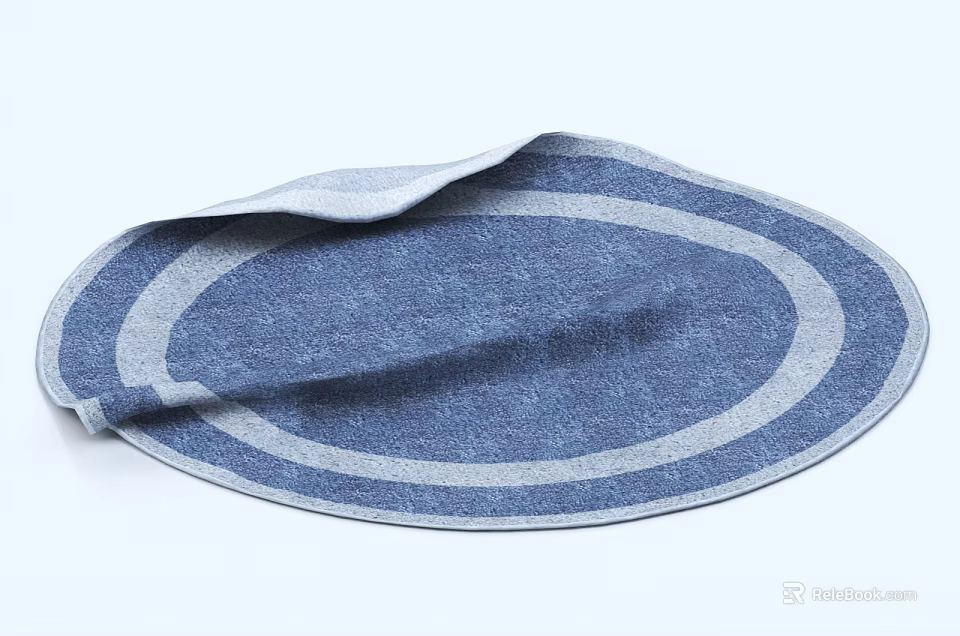 Soft Blue And Gray Striped Circular Rug With Woven Texture For Home Decor 3d model 