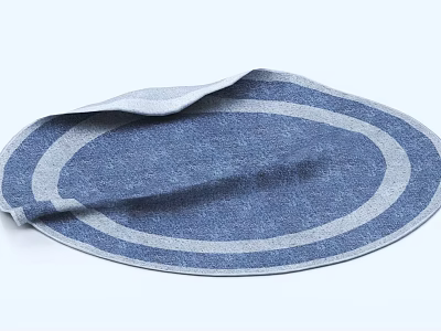 Soft Blue And Gray Striped Circular Rug With Woven Texture For Home Decor 3d model