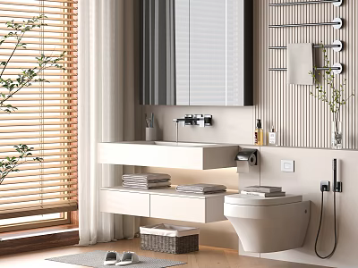 Modern Floating Bathroom Vanity Cabinet With Mirror Sink Storage And Natural Light 3d model