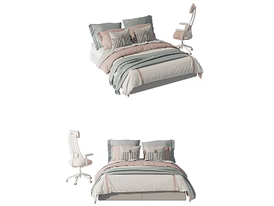 Kids Bed with Soft Pillows and Cozy Blanket and Matching Chair Setup 3d model