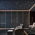 Modern Home Theater Interior Design With Starry Ceiling Large Screen And Comfortable Seats