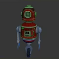Red Robot Character With Blue Eyes Silver Arms And Single Wheel