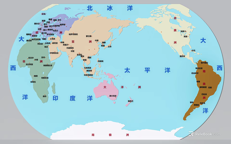 Colorful World Map Cultural Wall Featuring Continents Oceans and Geographic Labels for Educational 3d model 