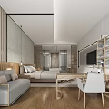 Modern Hotel Guest Room Interior Design With Sofa Bed Wooden Shelves TV And Minimalist Elements