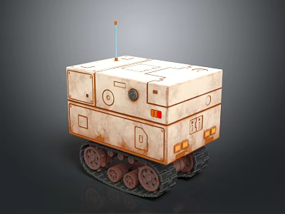 Box Shaped Robot With Tracks Antenna Tan Surface Symbols 573 And Panels 3d model