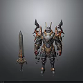 Intricate Fantasy Warrior Armor Set With Decorative Sword And Detailed Accents