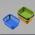 Blue Green And Yellow Plastic Storage Baskets With Grid Design Stacked For Home Organization