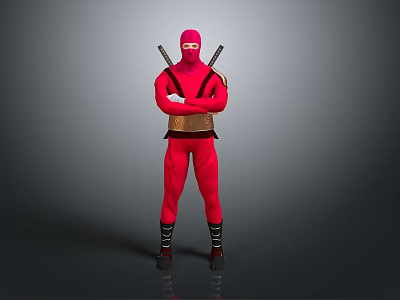 Game Movie Character In Red Costume With Mask Golden Chest Armor And Katanas On Back 3d model