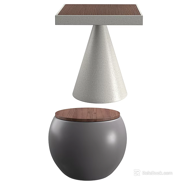 Modern Rounded Side Table With Wooden Top And Gray Base Design 3d model