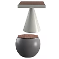 Modern Rounded Side Table With Wooden Top And Gray Base Design 3d model