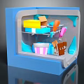 Cartoon Blue Refrigerator Interior Scene With Colorful Blocks Carrot Ice Cream Striped Cup And Cookie