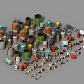 Assorted Industrial Equipment Collection With Containers Cans Pipes And Small Parts