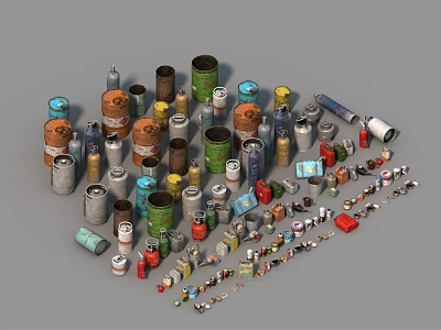 Assorted Industrial Equipment Collection With Containers Cans Pipes And Small Parts 3d model