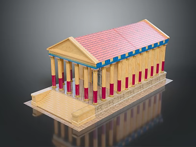 Ancient Greek Temple Model With Columns Red Roof Steps And Base Design 3d model