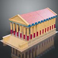 Ancient Greek Temple Model With Columns Red Roof Steps And Base Design