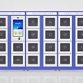Smart Locker System Featuring Blue Frame Digital Display And Multiple Numbered Compartments 3d model