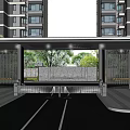 Modern gate residential area main entrance gate sentry box car block 3d model