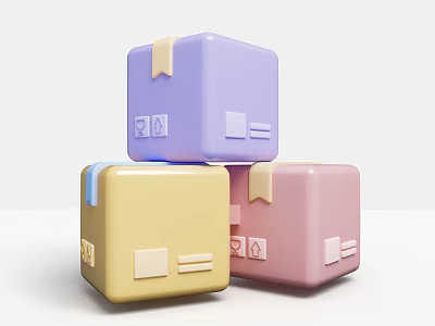 Colorful Purple Yellow Pink Shipping Boxes For Ecommerce Delivery Packaging 3d model