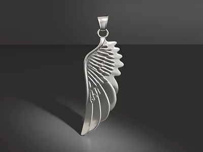 Elegant Silver Wing Shaped Pendant Jewelry With Intricate Feather Design Details 3d model
