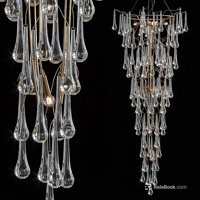 Modern Elegant Crystal Chandelier with Teardrop Glass Pendants and Gold Metal Frame Design 3d model 