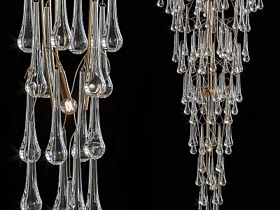 Modern Elegant Crystal Chandelier with Teardrop Glass Pendants and Gold Metal Frame Design 3d model