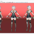 Game Movie Character Design With White Short Hair Mechanical Outfit Three Angles
