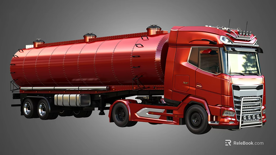 Red Heavy Duty Commercial Tanker Truck For Fuel Transport Vehicle 3d model 