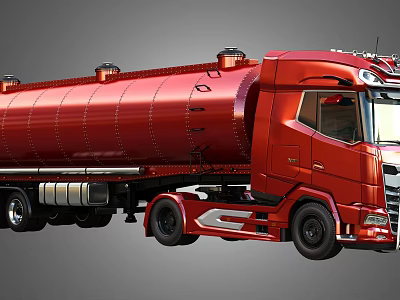 Red Heavy Duty Commercial Tanker Truck For Fuel Transport Vehicle 3d model