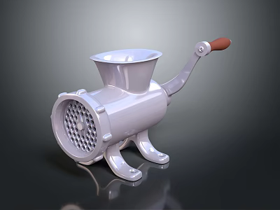 Manual Meat Grinder With Red Handle Metal Body Funnel Shaped Hopper And Grinding Plate 3d model