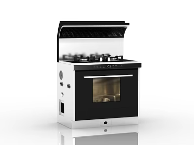 Modern Multifunctional Kitchen Appliance With Gas Stove Oven And Range Hood 3d model