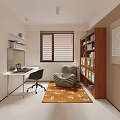 Modern Study Room With Bookcase Armchair And Piano 3d model