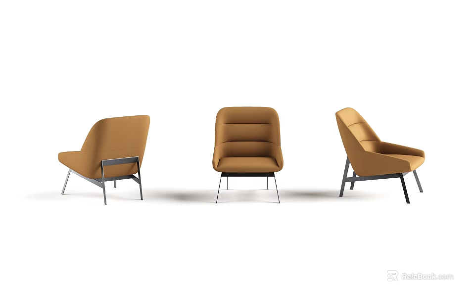 Modern Brown Fabric Lounge Chairs With Metal Frame And Multiple Angles Design 3d model