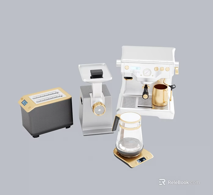 Modern Kitchen Appliances Set With Coffee Maker Digital Scale And Glass Kettle 3d model