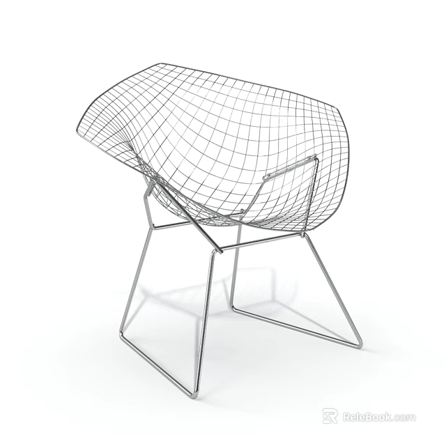 Modern Geometric Leisure Chair with Grid Design and Metal Frame Structure 3d model 