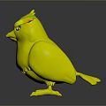 Cute 3D Cartoon Bird Character Design With Orange Crest Yellow Body And Pink Beak Claws