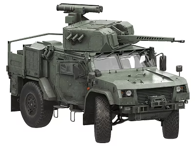 Green Military Armored Tank With Four Wheel Design And Top Mounted Weapon 3d model