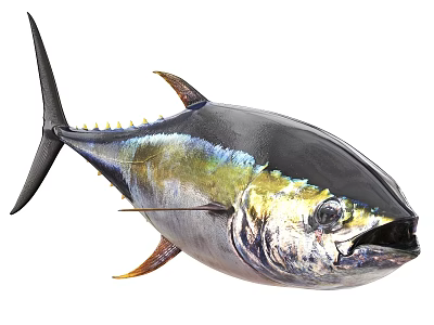 Fresh Tuna Fish With Shiny Dark Blue And Gold Body In Aquatic Habitat 3d model