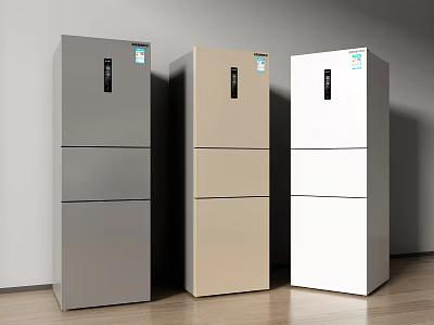 Gray Beige White Three Door Standing Refrigerators Modern Home Design 3d model