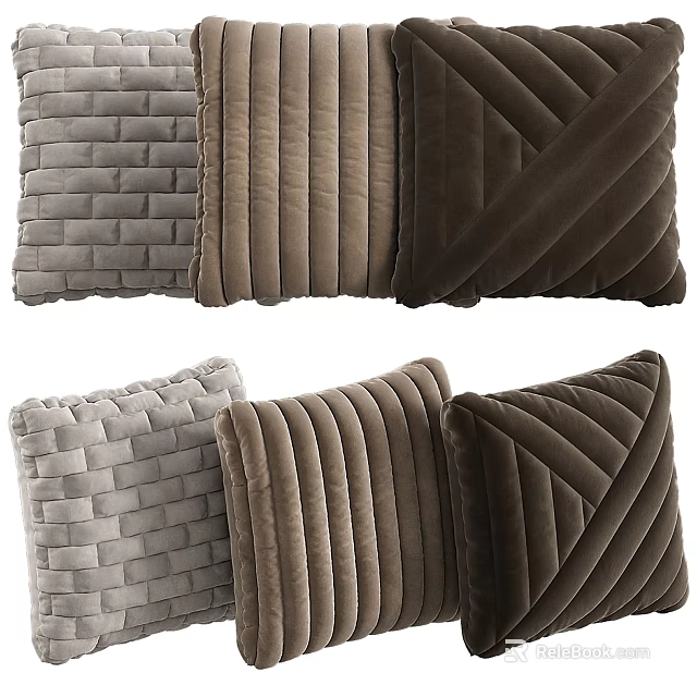 Stylish Throw Pillows in Gray Brown Dark Brown with Ribbed Woven Quilted Textures 3d model 