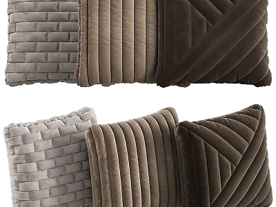 Stylish Throw Pillows in Gray Brown Dark Brown with Ribbed Woven Quilted Textures 3d model