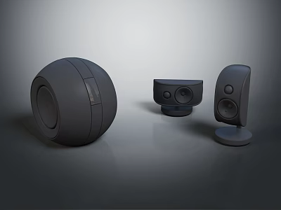 Modern Black Sleek Speakers Collection Featuring Spherical Compact And Standing Designs 3d model