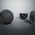 Modern Black Sleek Speakers Collection Featuring Spherical Compact And Standing Designs 3d model