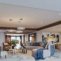 Elegant Modern Living And Dining Room Interior With Sofa Chairs Chandeliers And Decorative Painting