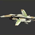Decorative Model Fighter Jet With White Brown Body And Green Leaf Wing Patterns 3d model