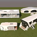 Space Capsule Modern Design Series With White Exterior Transparent Windows On Green Grass