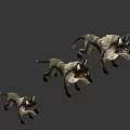 Three Fierce Cartoon Wolf 3D Models With Red Eyes And Gray White Fur